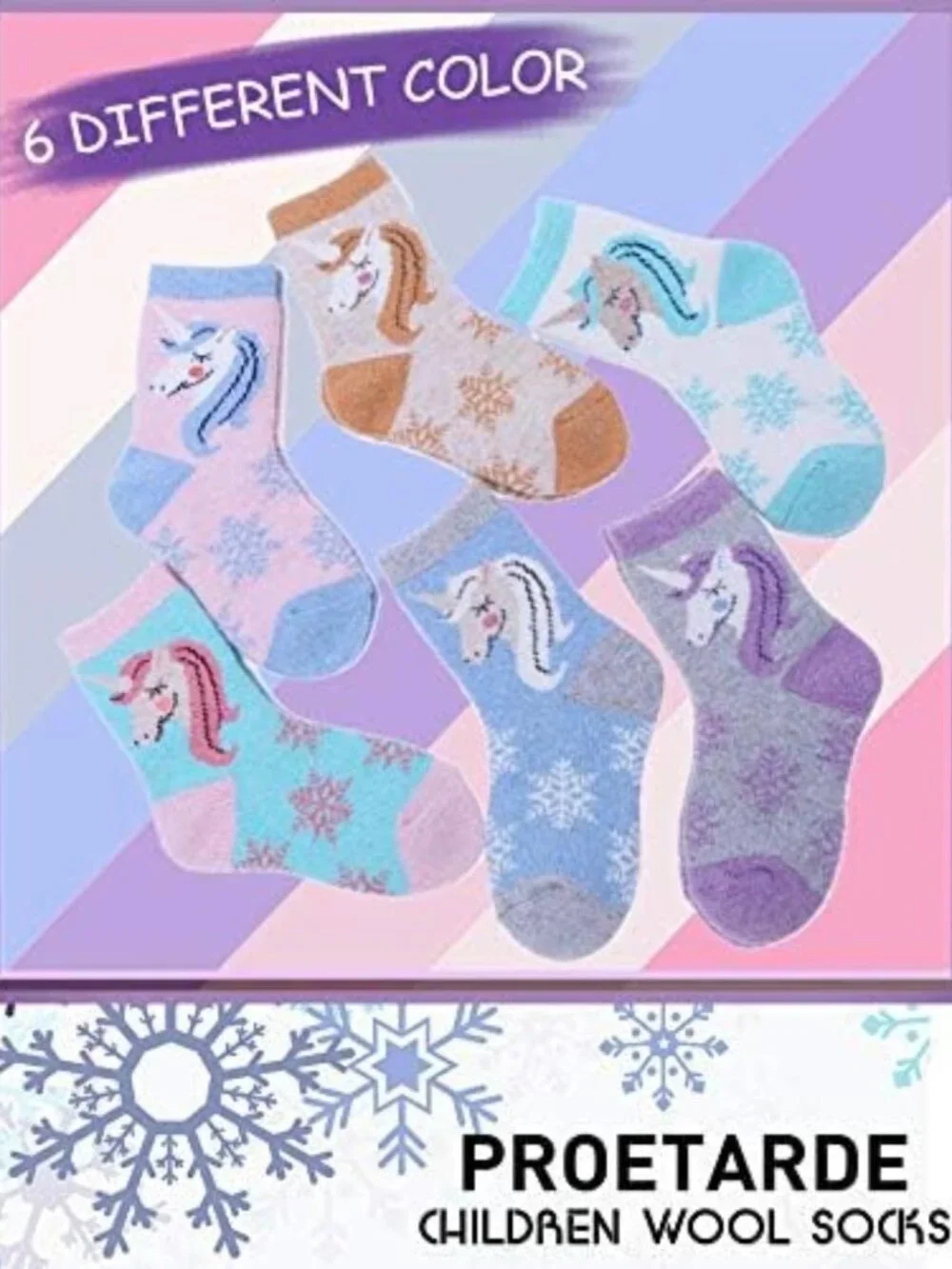 Cozy Merino Wool Socks for Kids - Thick Thermal Winter Hiking Crew Socks 6 Pack